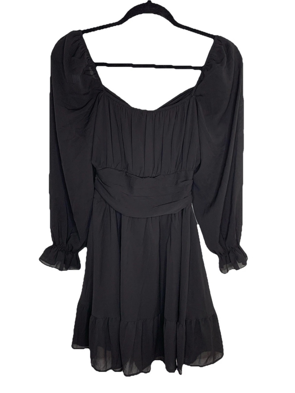 Exlura Women Fit & Flare Dress Small Black Square Neck Knee Length Smocked Waist